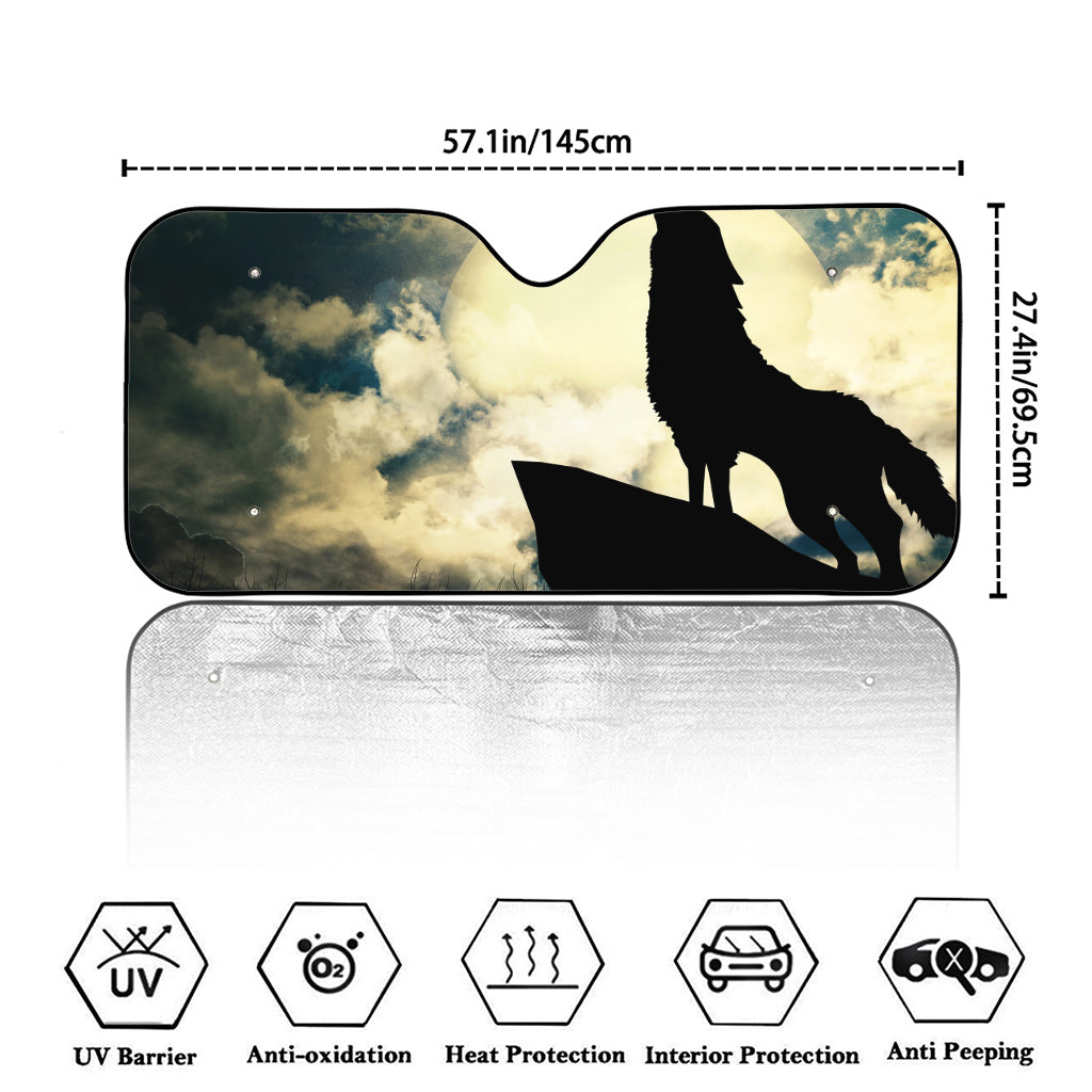 Wolf Howling At The Full Moon Print Car Windshield Sun Shade