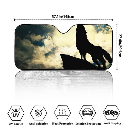 Wolf Howling At The Full Moon Print Car Windshield Sun Shade