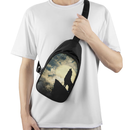 Wolf Howling At The Full Moon Print Chest Bag