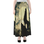 Wolf Howling At The Full Moon Print Chiffon Maxi Skirt
