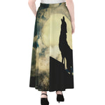 Wolf Howling At The Full Moon Print Chiffon Maxi Skirt
