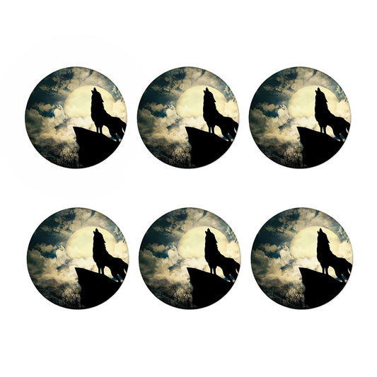 Wolf Howling At The Full Moon Print Coaster Set