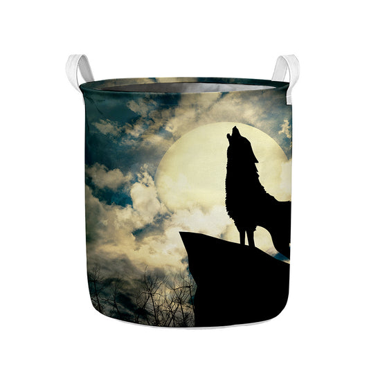 Wolf Howling At The Full Moon Print Collapsible Laundry Basket