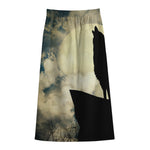 Wolf Howling At The Full Moon Print Cotton Front Slit Maxi Skirt