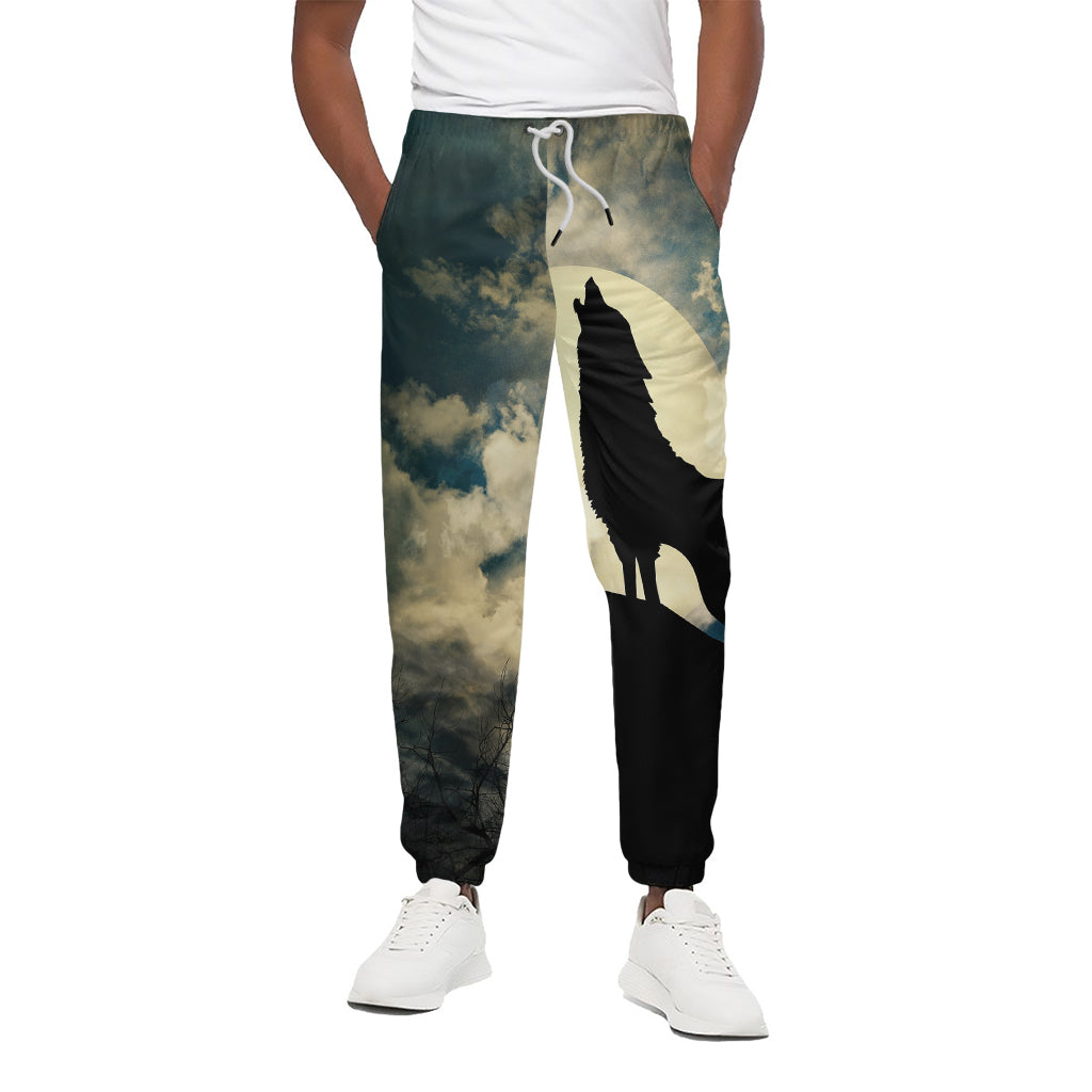 Wolf Howling At The Full Moon Print Cotton Pants