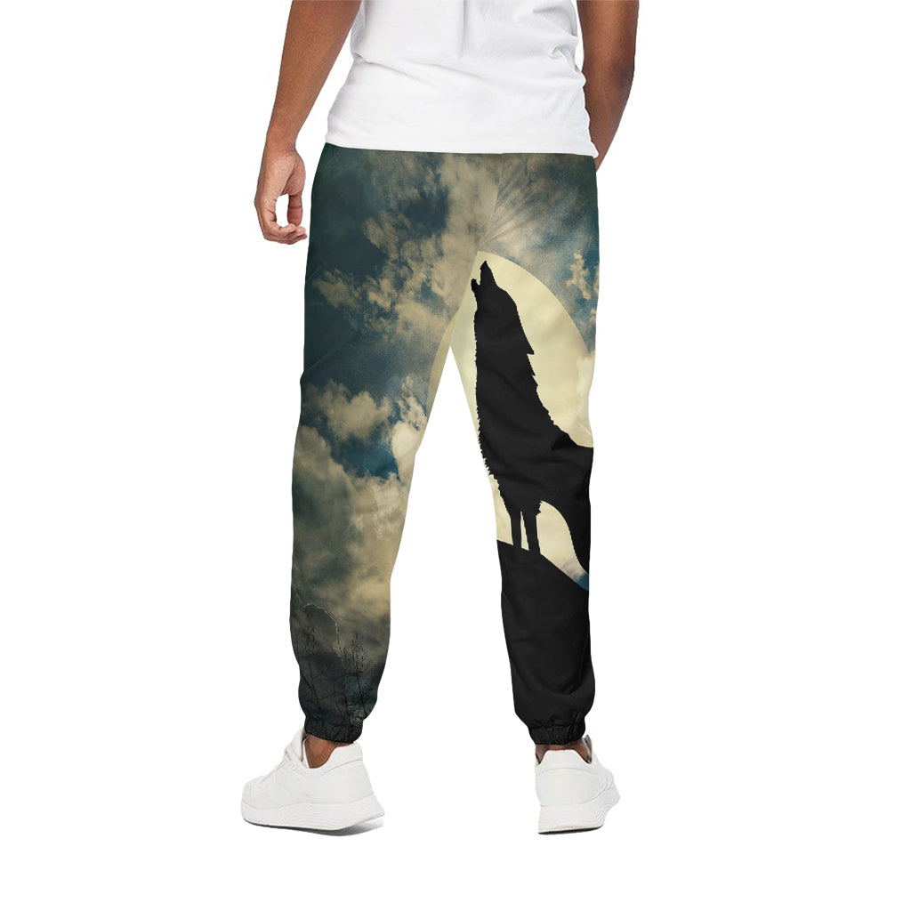 Wolf Howling At The Full Moon Print Cotton Pants