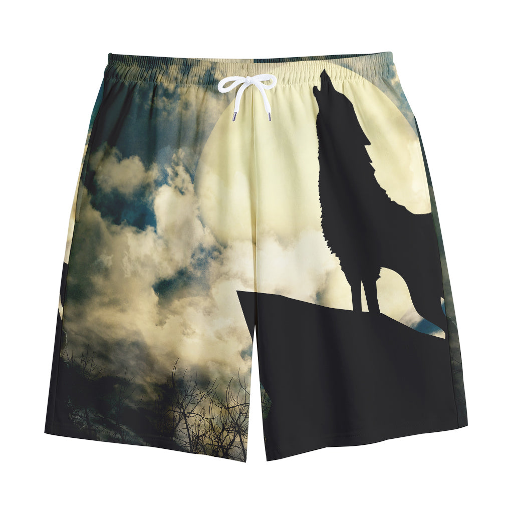 Wolf Howling At The Full Moon Print Cotton Shorts