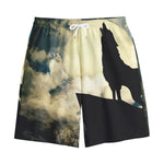 Wolf Howling At The Full Moon Print Cotton Shorts