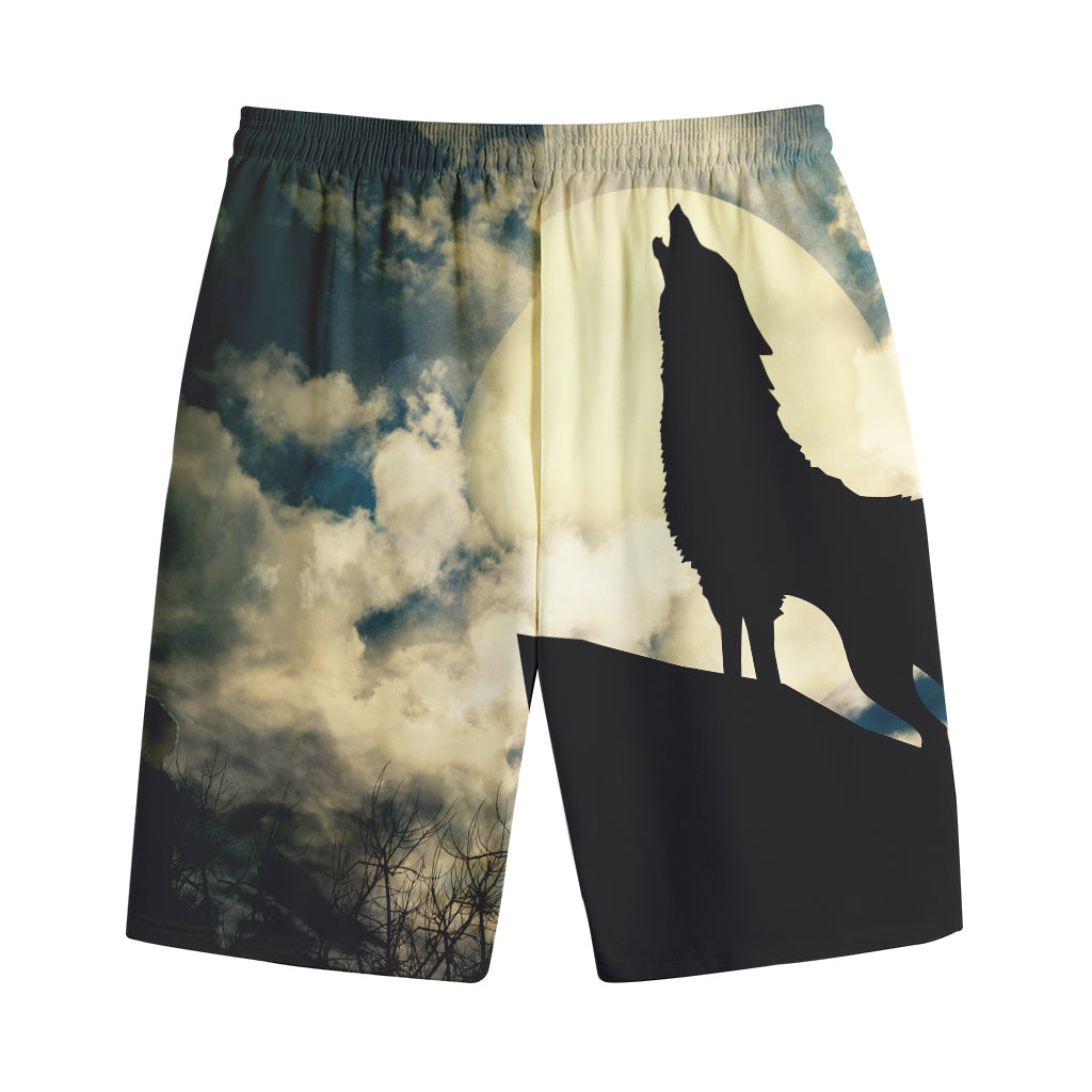 Wolf Howling At The Full Moon Print Cotton Shorts