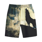 Wolf Howling At The Full Moon Print Cotton Shorts