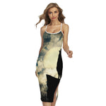 Wolf Howling At The Full Moon Print Cross Back Cami Dress