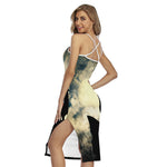 Wolf Howling At The Full Moon Print Cross Back Cami Dress
