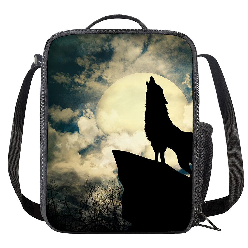 Wolf Howling At The Full Moon Print Crossbody Lunch Bag
