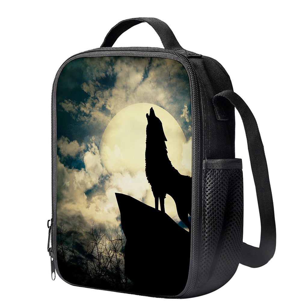Wolf Howling At The Full Moon Print Crossbody Lunch Bag