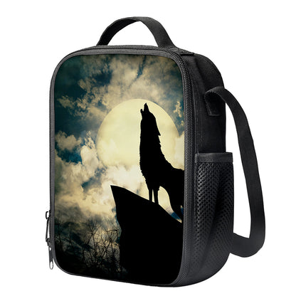 Wolf Howling At The Full Moon Print Crossbody Lunch Bag