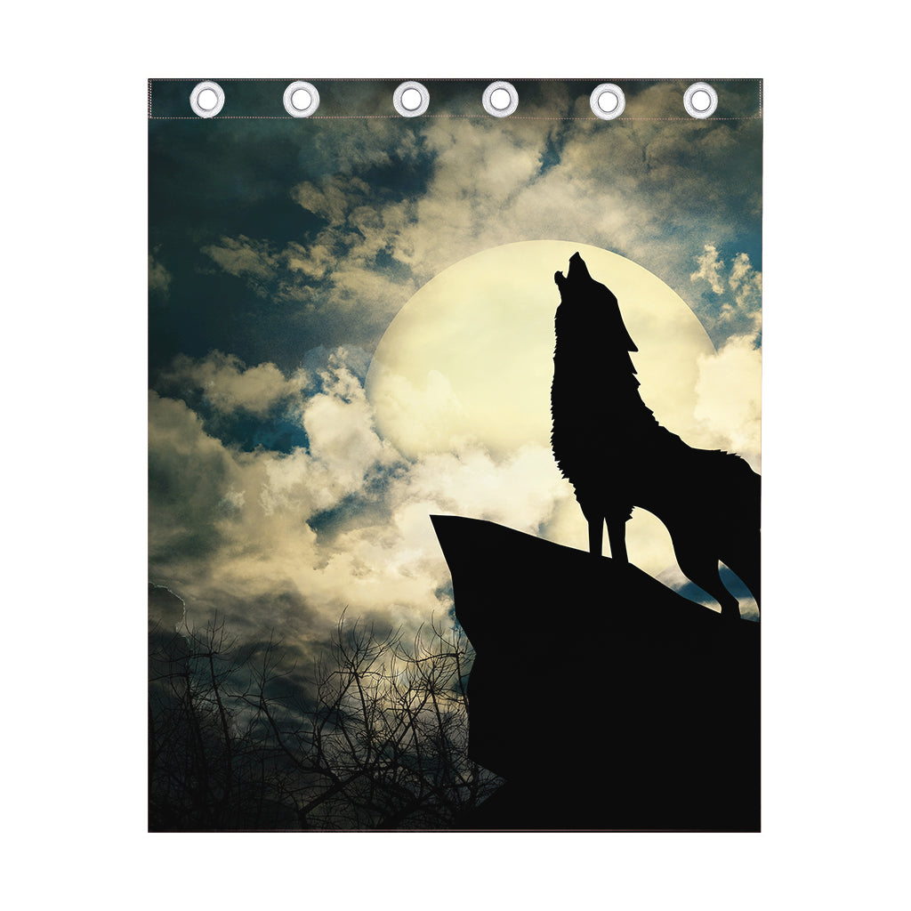 Wolf Howling At The Full Moon Print Curtain