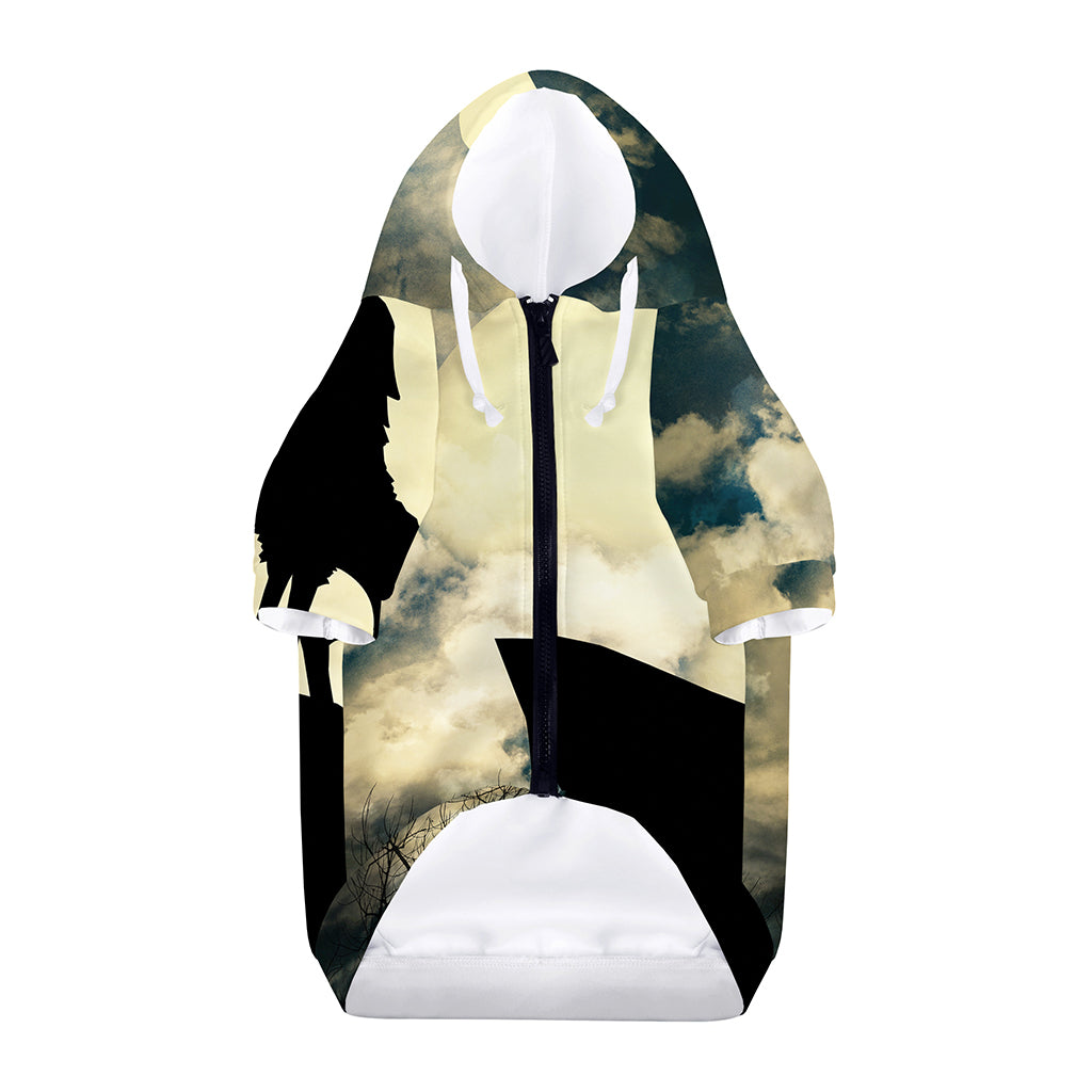 Wolf Howling At The Full Moon Print Dog Zip Up Hoodie