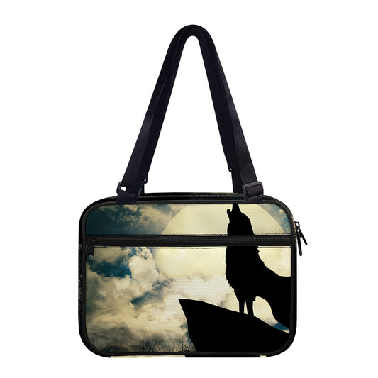 Wolf Howling At The Full Moon Print Double Strap Bible Bag