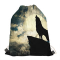 Wolf Howling At The Full Moon Print Drawstring Bag