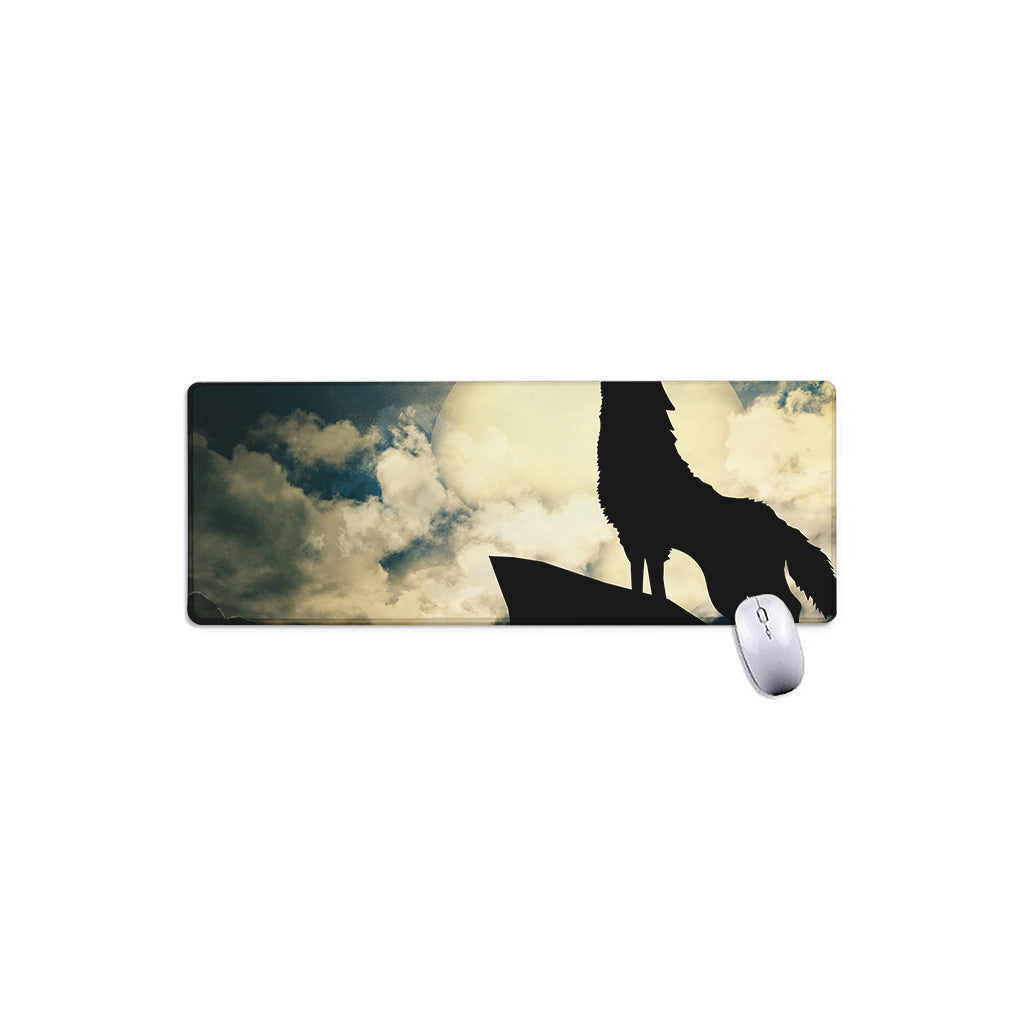 Wolf Howling At The Full Moon Print Extended Mouse Pad