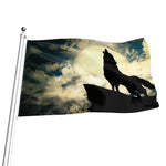 Wolf Howling At The Full Moon Print Flag