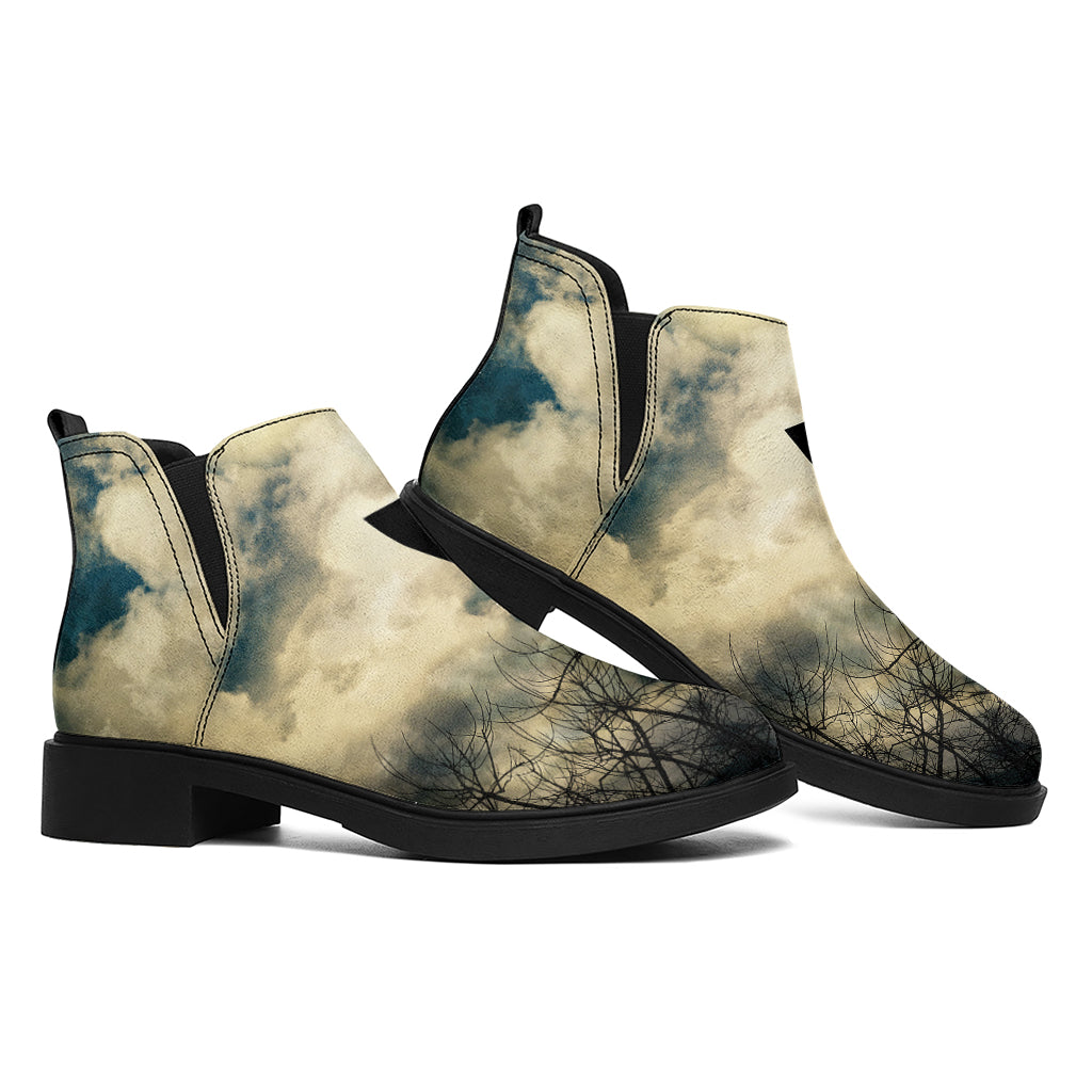 Wolf Howling At The Full Moon Print Flat Ankle Boots