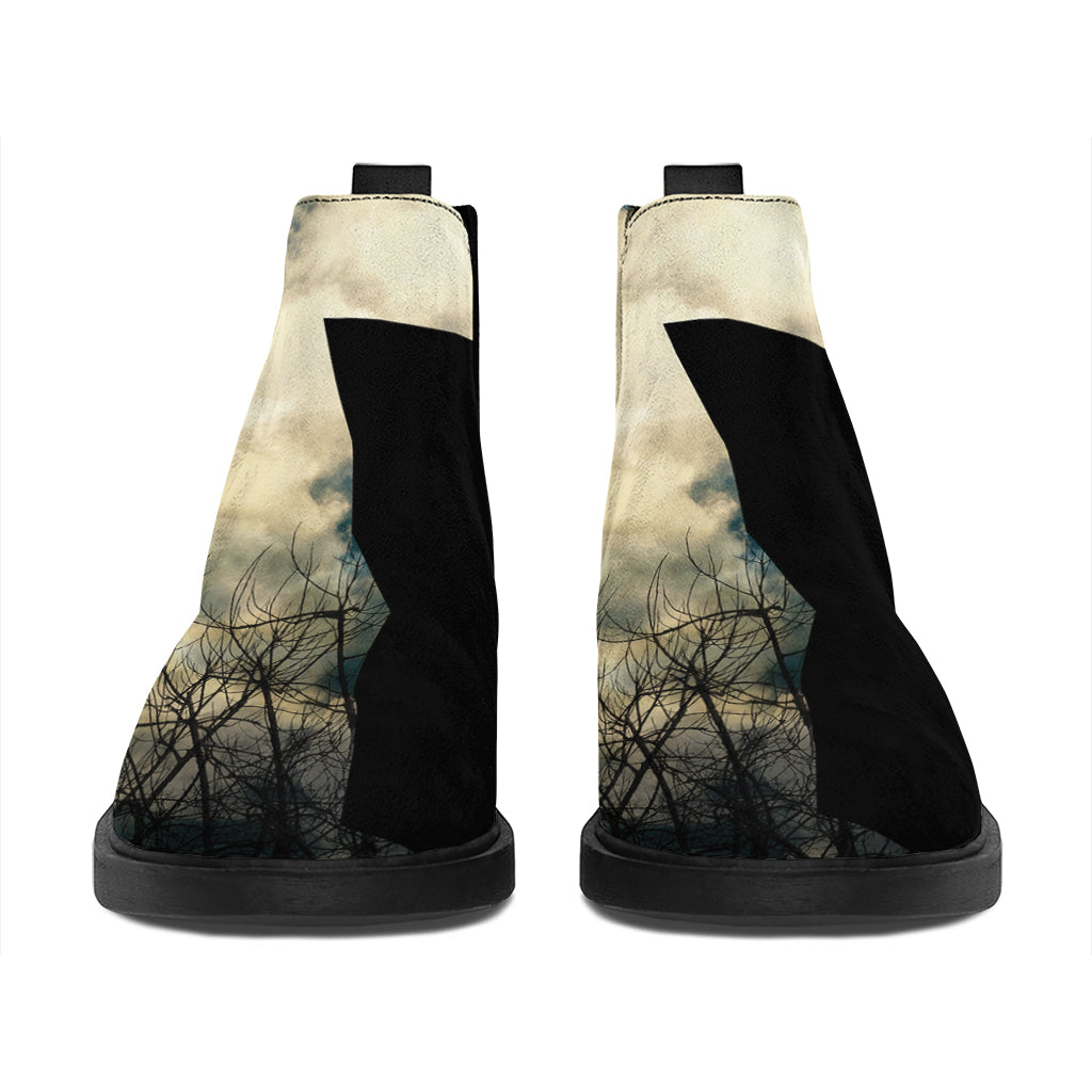 Wolf Howling At The Full Moon Print Flat Ankle Boots