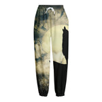 Wolf Howling At The Full Moon Print Fleece Lined Knit Pants