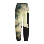 Wolf Howling At The Full Moon Print Fleece Lined Knit Pants