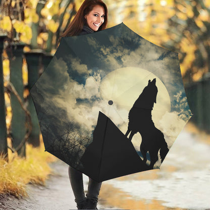 Wolf Howling At The Full Moon Print Foldable Umbrella