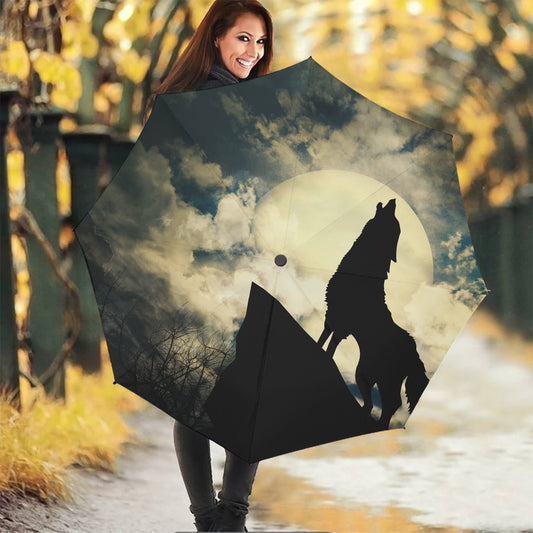 Wolf Howling At The Full Moon Print Foldable Umbrella