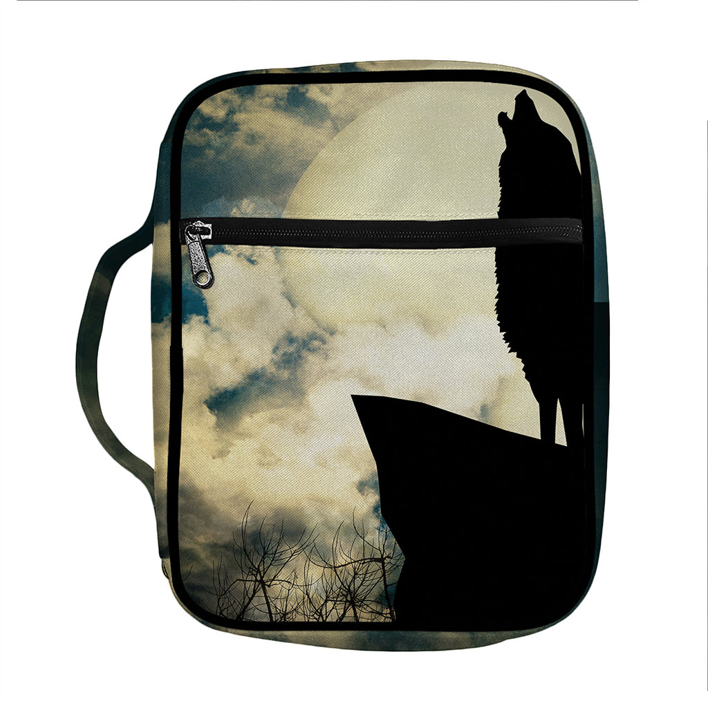 Wolf Howling At The Full Moon Print Front Pocket Bible Bag