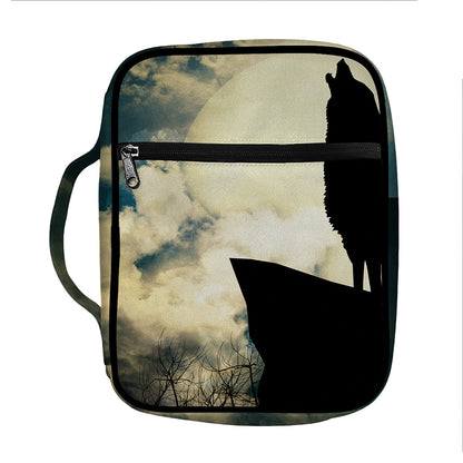 Wolf Howling At The Full Moon Print Front Pocket Bible Bag