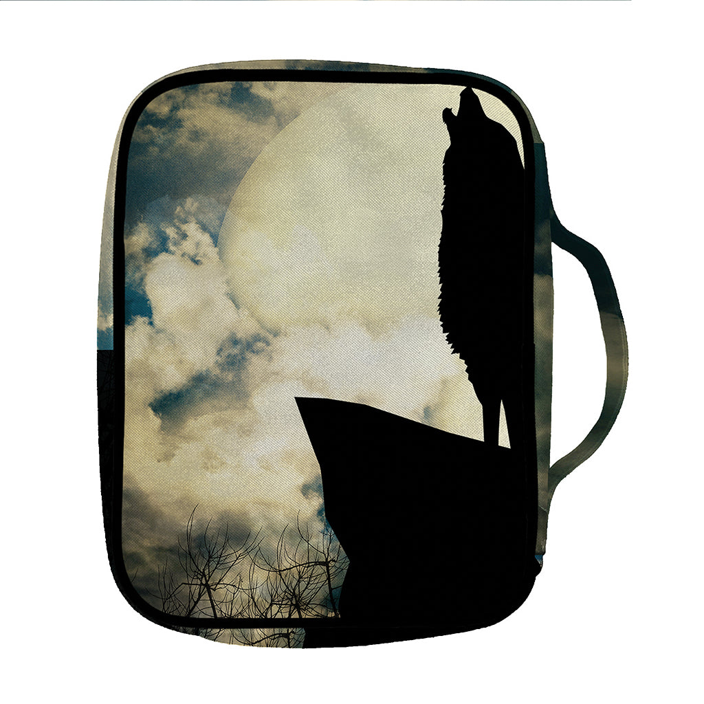 Wolf Howling At The Full Moon Print Front Pocket Bible Bag