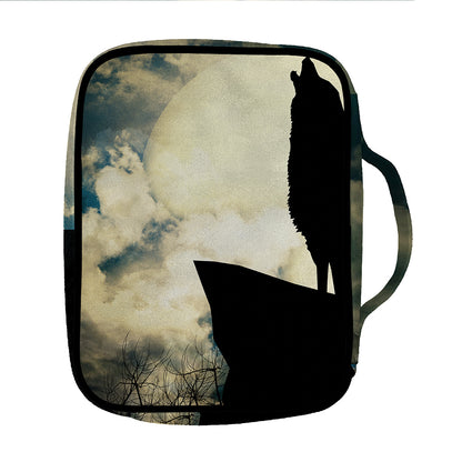 Wolf Howling At The Full Moon Print Front Pocket Bible Bag