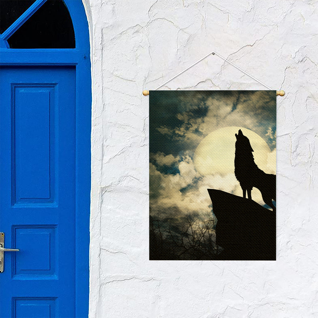 Wolf Howling At The Full Moon Print Garden Flag