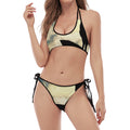 Wolf Howling At The Full Moon Print Halter Scoop Tie Side Bikini