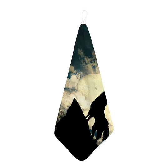 Wolf Howling At The Full Moon Print Hand Towel