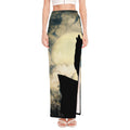 Wolf Howling At The Full Moon Print High Slit Maxi Skirt