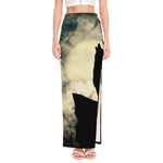 Wolf Howling At The Full Moon Print High Slit Maxi Skirt