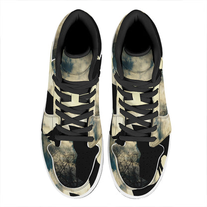 Wolf Howling At The Full Moon Print High Top Leather Sneakers