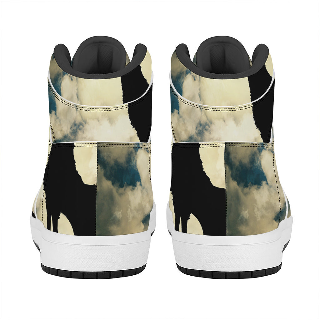 Wolf Howling At The Full Moon Print High Top Leather Sneakers