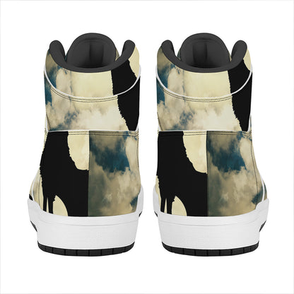 Wolf Howling At The Full Moon Print High Top Leather Sneakers