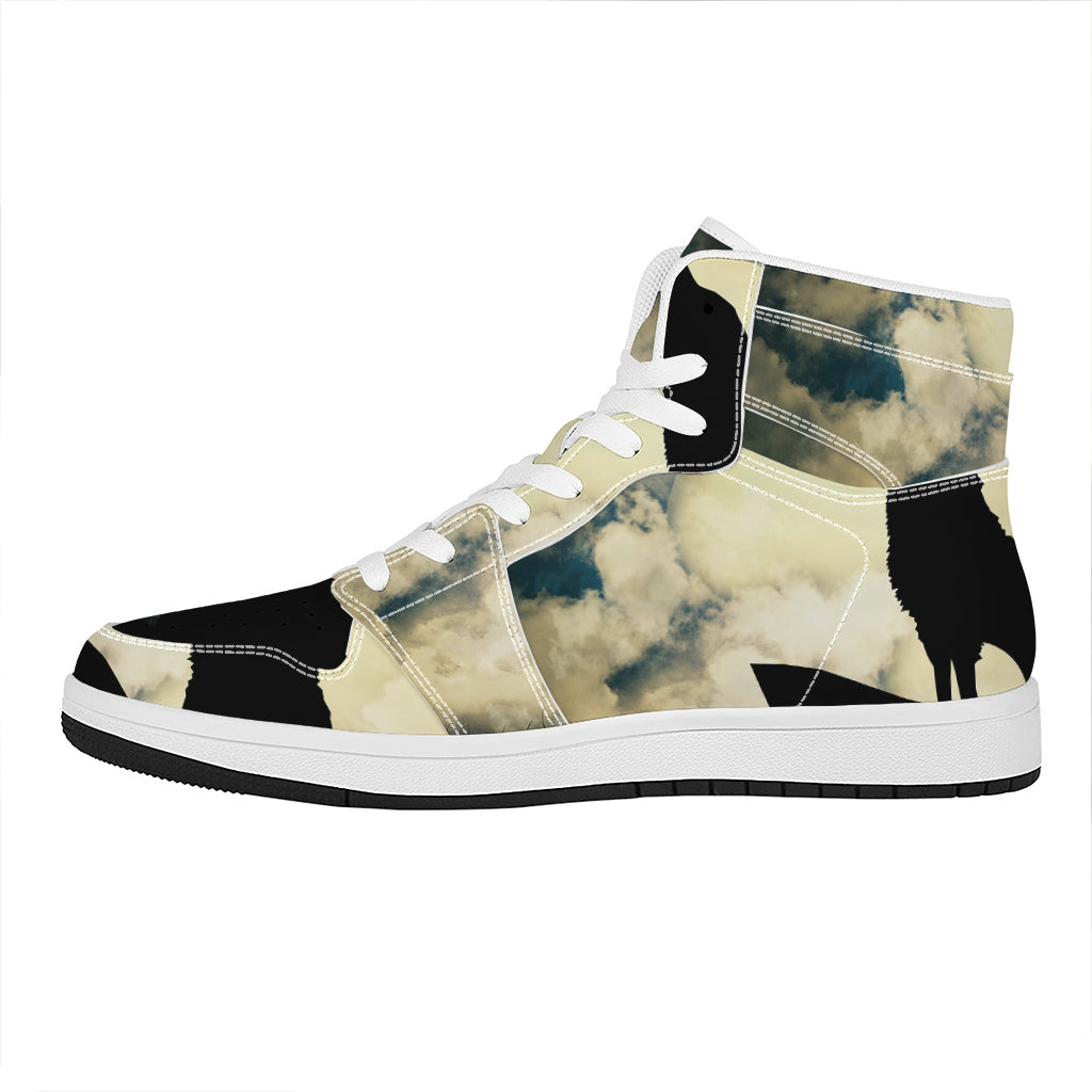 Wolf Howling At The Full Moon Print High Top Leather Sneakers