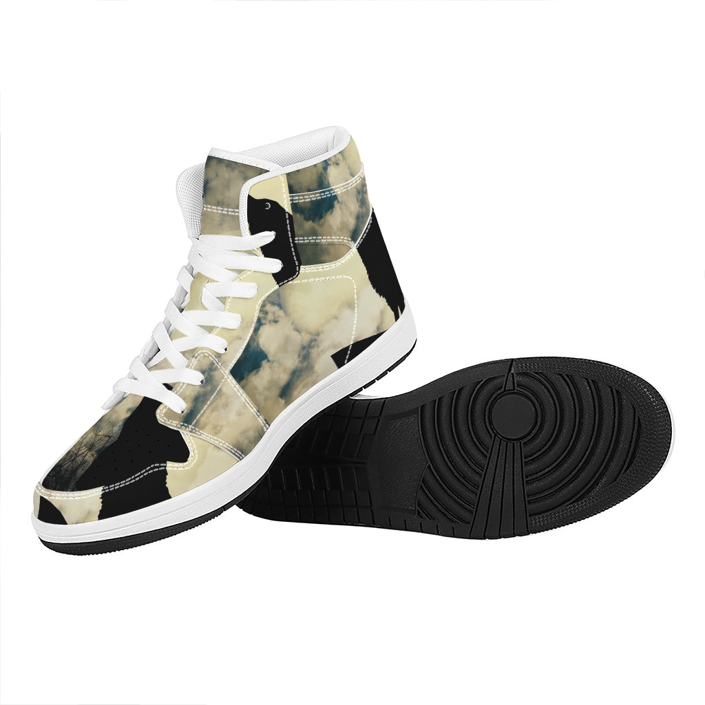 Wolf Howling At The Full Moon Print High Top Leather Sneakers
