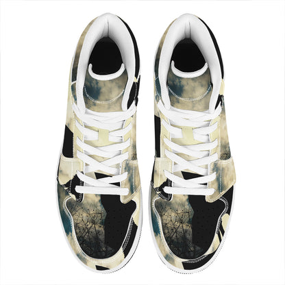 Wolf Howling At The Full Moon Print High Top Leather Sneakers