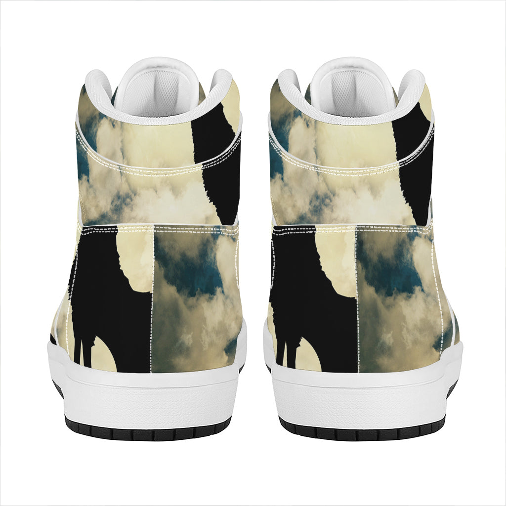 Wolf Howling At The Full Moon Print High Top Leather Sneakers