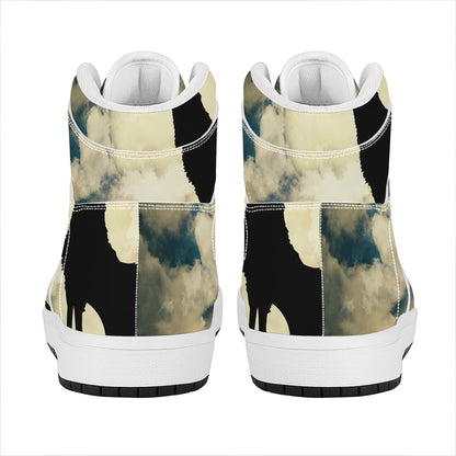 Wolf Howling At The Full Moon Print High Top Leather Sneakers