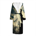 Wolf Howling At The Full Moon Print Hooded Bathrobe