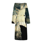 Wolf Howling At The Full Moon Print Hooded Bathrobe